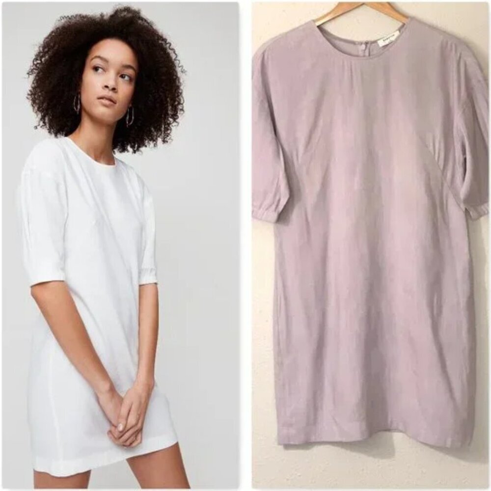 Aritzia Babaton Teilo Puff-Sleeve Linen Blend Stretch Shift Dress Lilac Size 0